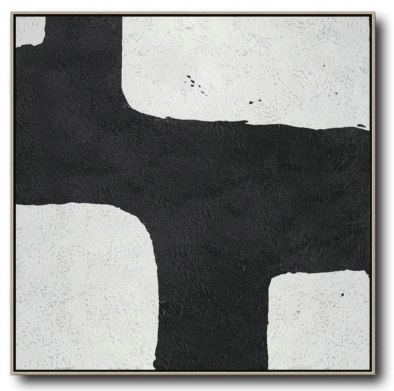 Large Abstract Painting Canvas Art,Oversized Minimal Black And White Painting - Modern Wall Art